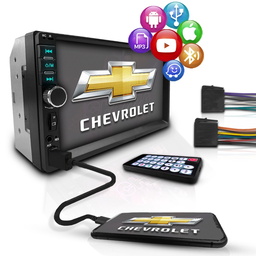 Central Multimídia Universal 2 Din Mp5 Bluetooth Espelha Chevrolet