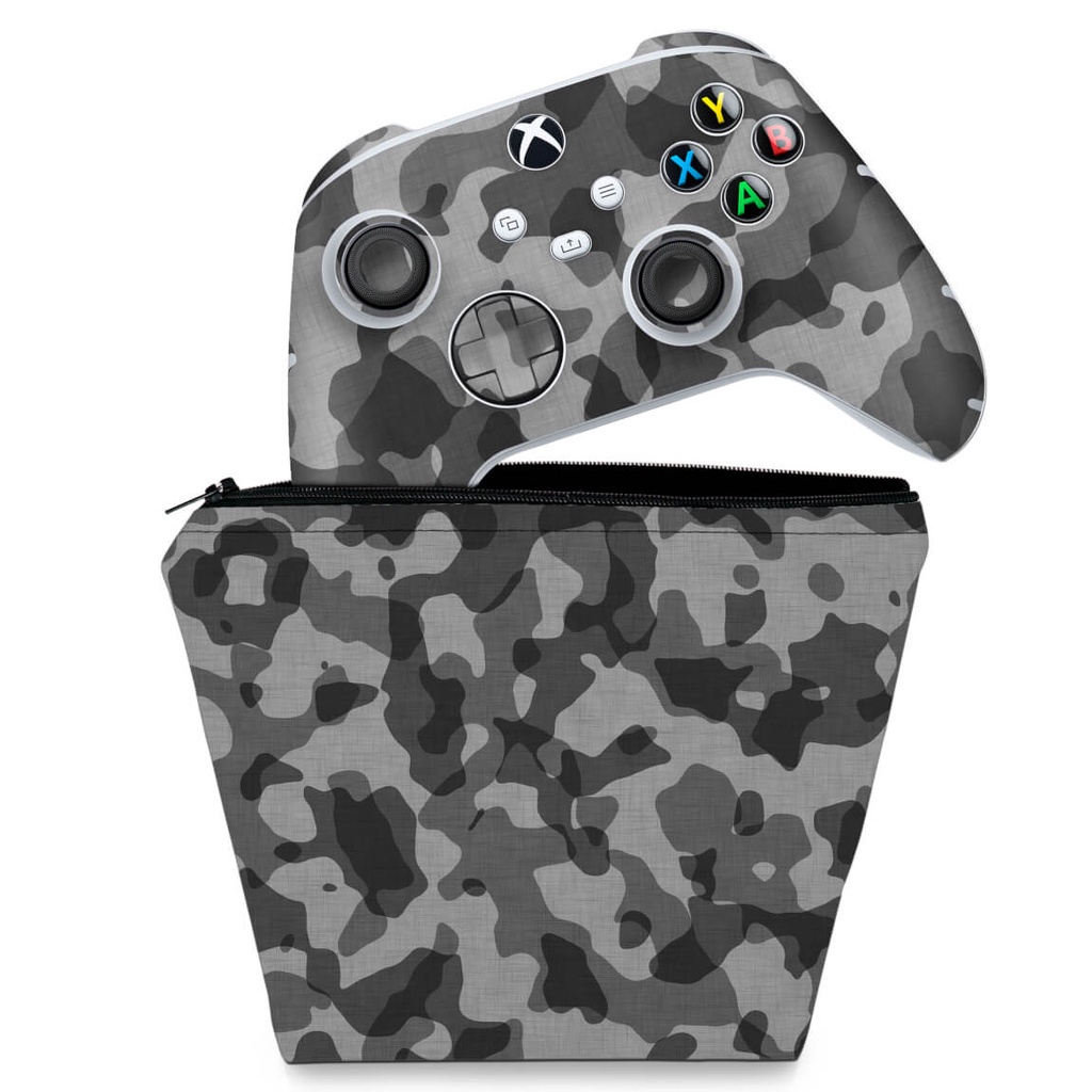 Capa Case E Skin Xbox Series S X Controle Adesivo Camuflado Cinza