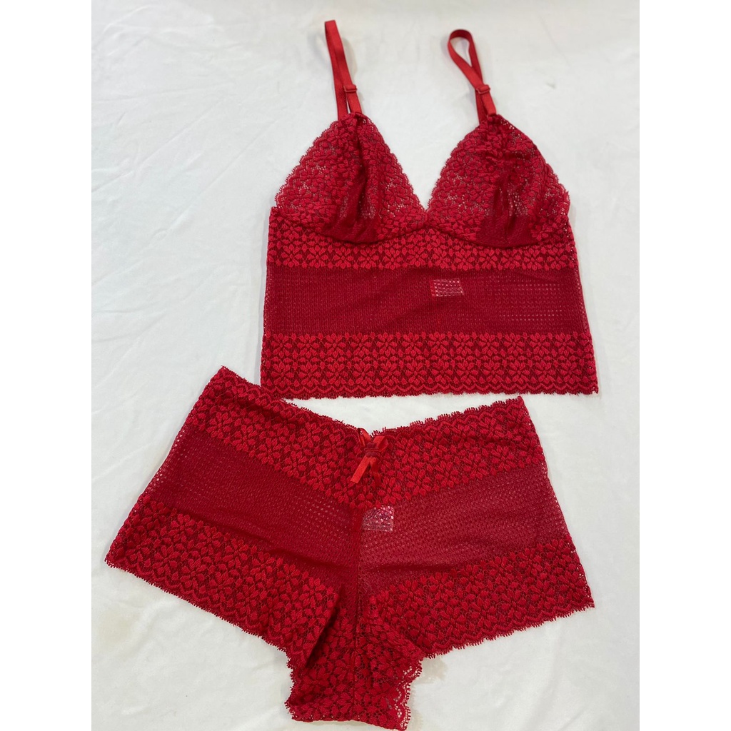 Conjunto De Renda Sem Bojo Espera Marido Lingerie Feminina Shopee Brasil