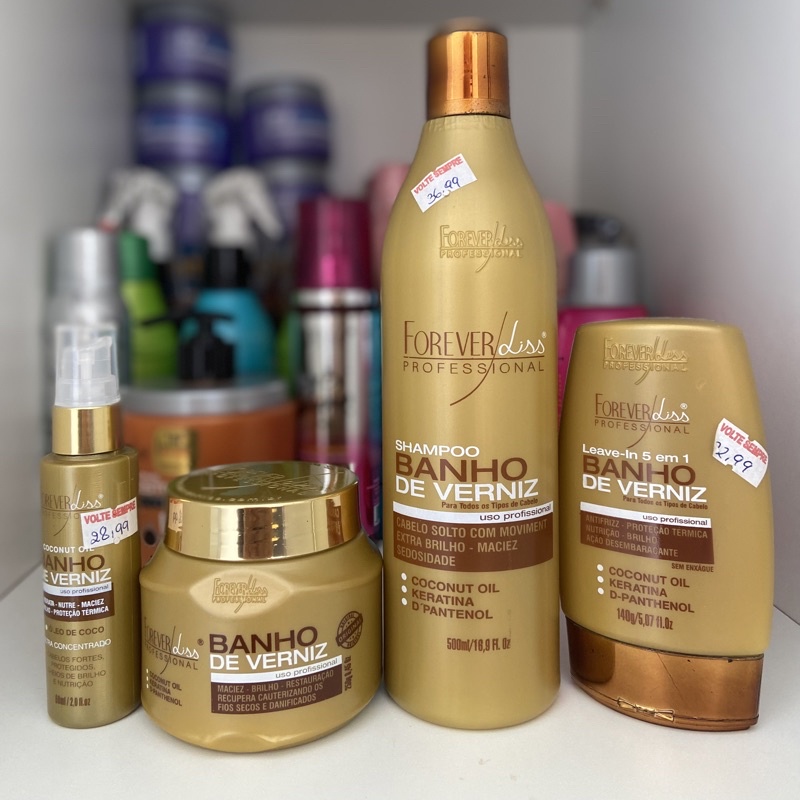 Kit Banho de Verniz Forever Liss Shampoo 500ml Máscara 250g Oleo