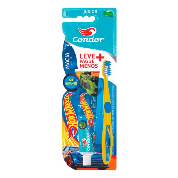 Kit Infantil Escova Macia Gel Dental Fl Or Tutti Frutti Hot Wheels J Nior G Condor