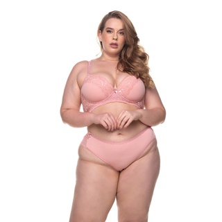 Conjunto Plus Size Lingerie Fio Dental Dupla Renda Suti Refor Ado