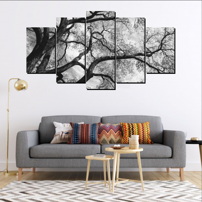 Quadro Mozaico Decorativo 5 Partes Arvore Preto E Branco Em HD Shopee