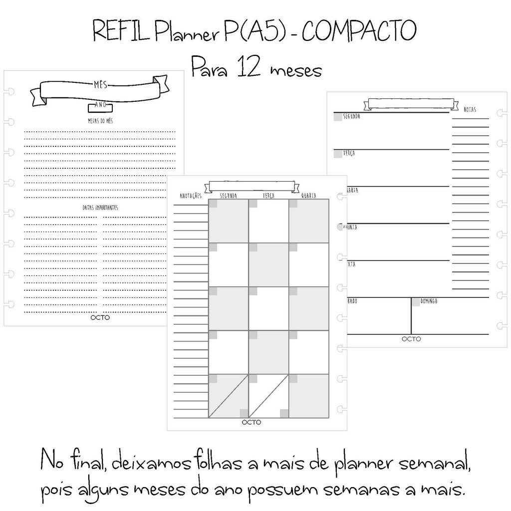 REFIL Planner COMPACTO OCTO Para Caderno De Disco P Shopee Brasil