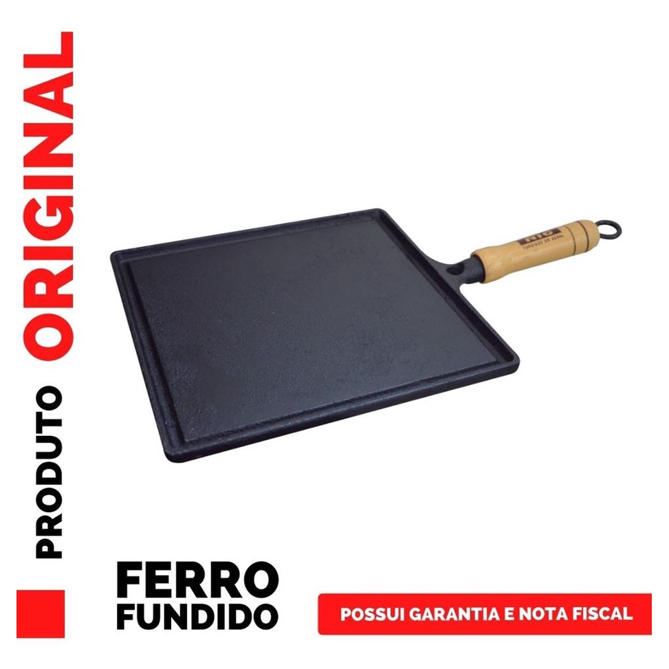 Chapa Bifeteira Quadrada Lisa De Ferro Fundido 25 Cm Grelhar Shopee