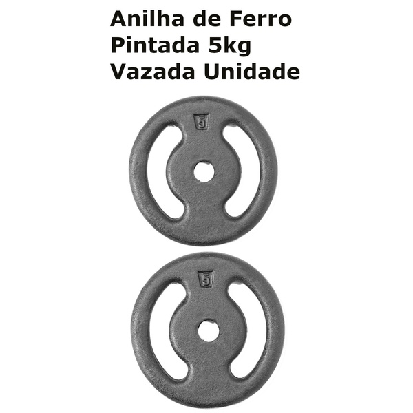 Anilha 5kg de ferro fundido pintada Vazada Musculação Academia Shopee