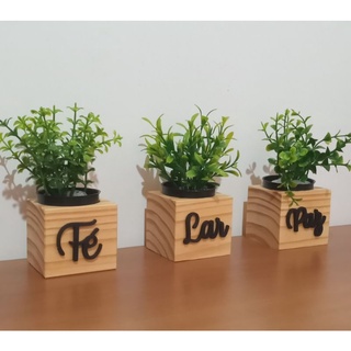 trio de vasinhos de madeira plantinha artificial decoração Shopee