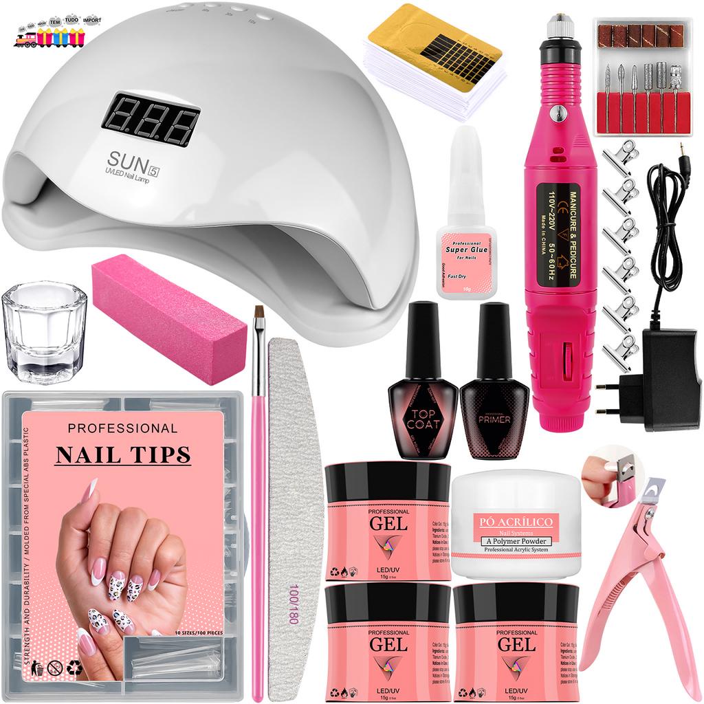 Kit Manicure Alongamento Unhas Profissional Lixadeira Motor Caneta