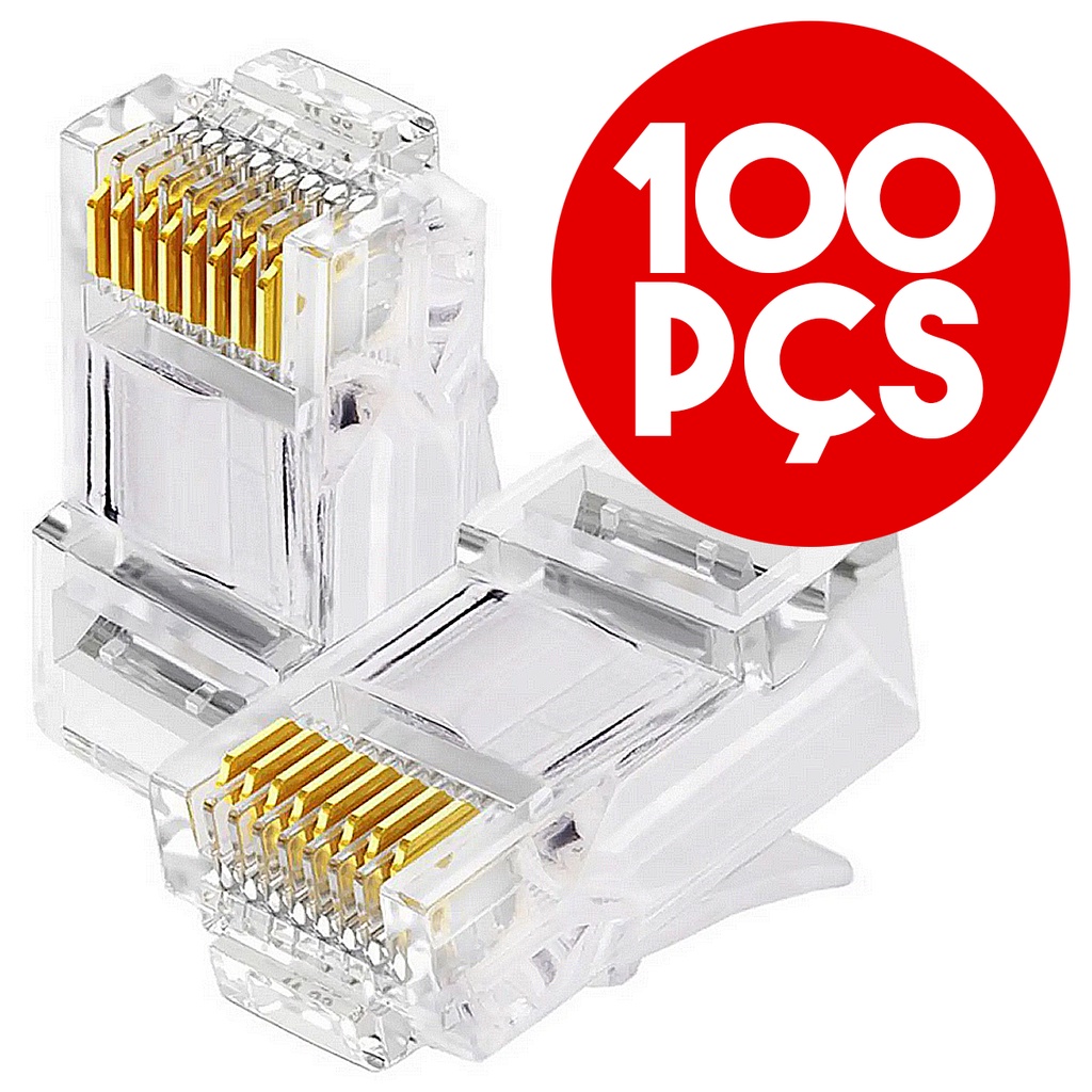 Conector Rj Cat E Banho De Ouro Cabo Rede Plug Kit P S