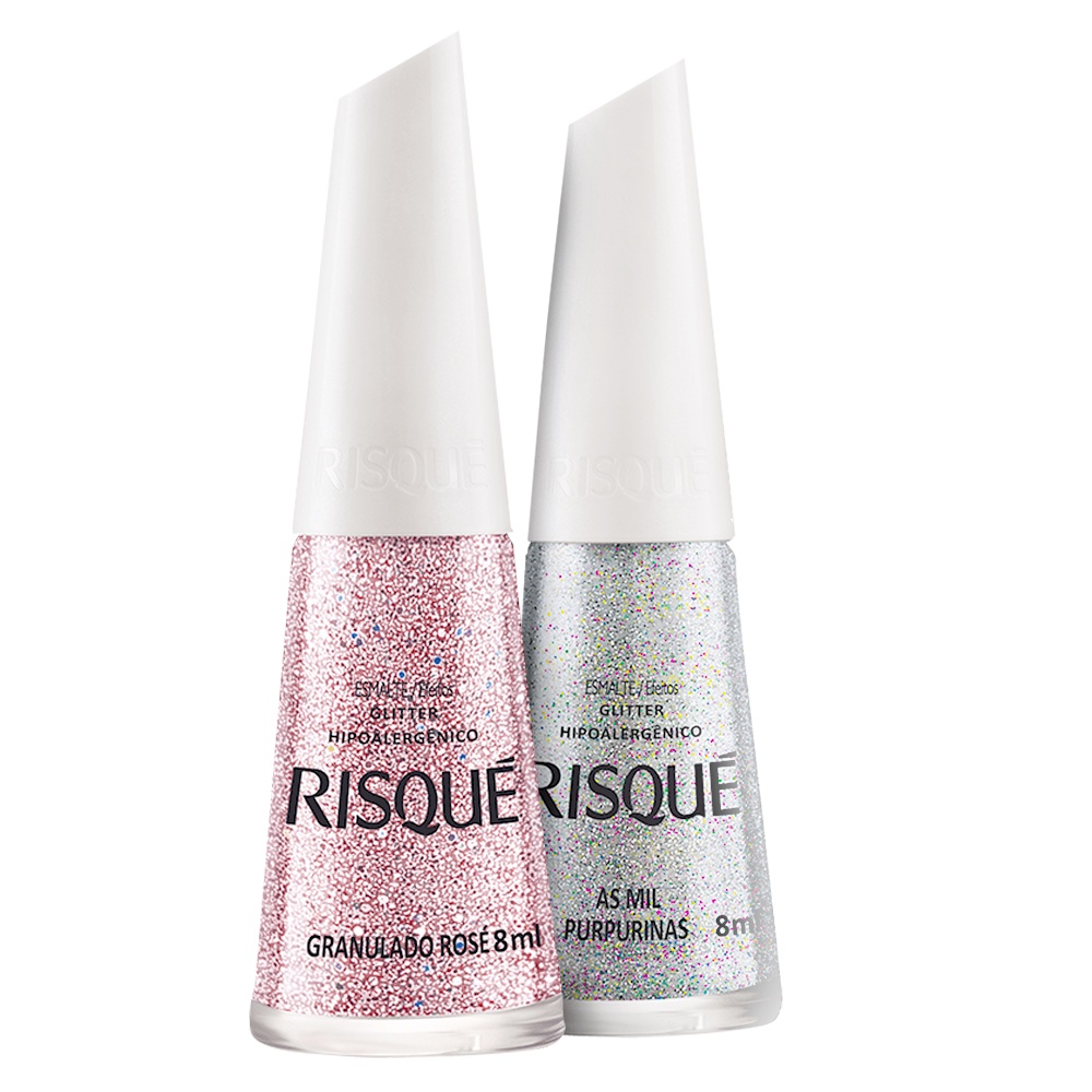 Kit C Esmaltes Risqu Mil Purpurinas E Granulado Rose Glitter Ml