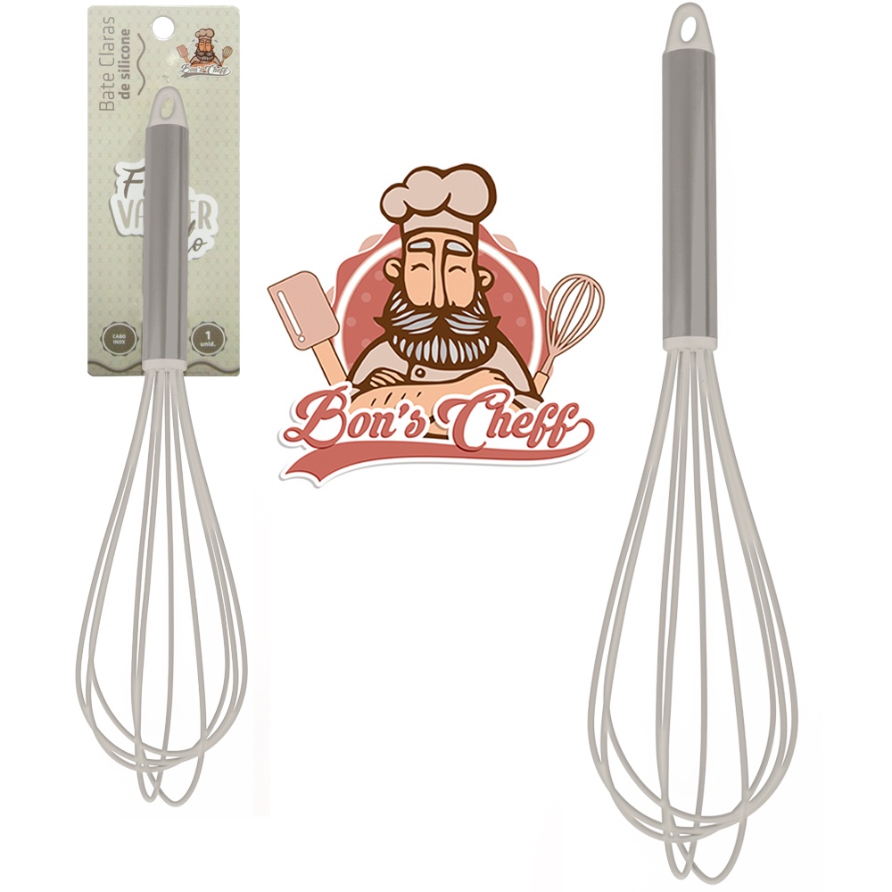 Batedor De Clara Fouet Manual De Silicone Cinza Cabo Inox Bons Cheff