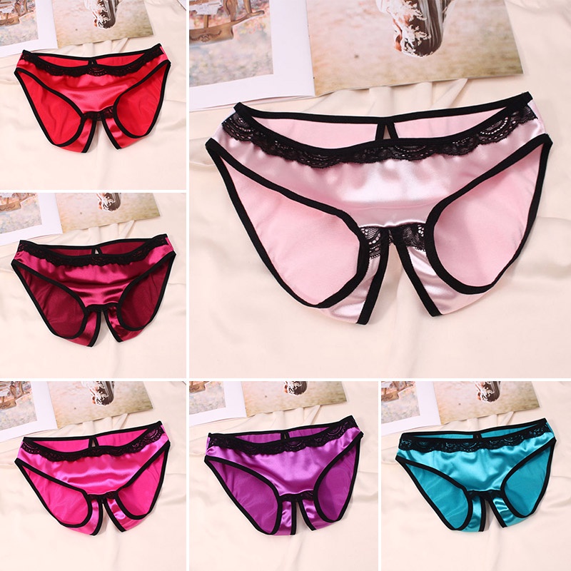 Calcinha Feminina De Seda Satin Crotchless Fio Dental Lingerie Sexy