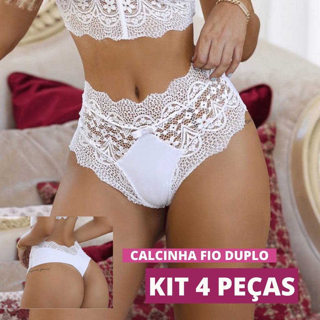 Kit Calcinhas Lingerie Fio Dental Duplo Tanga Tend Ncia C S M Dio