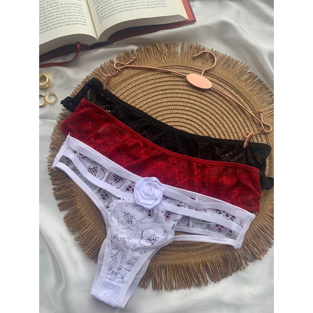Calcinha Fio Rendada Rosa Tanga Sexy Sensual Lingerie Shopee Brasil