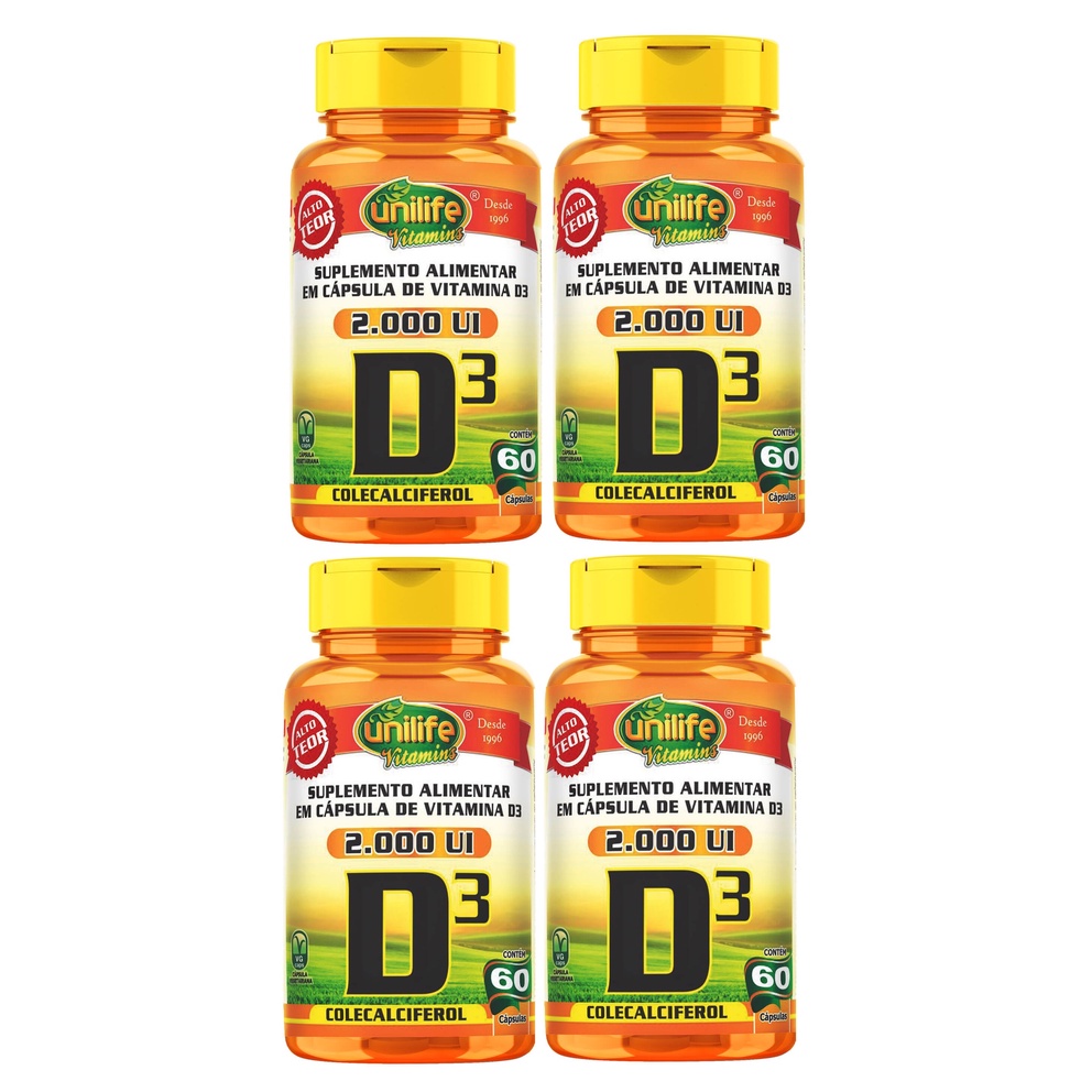 Kit 4 Vitamina D Colecalciferol 500mg 60 cápsulas Unilife