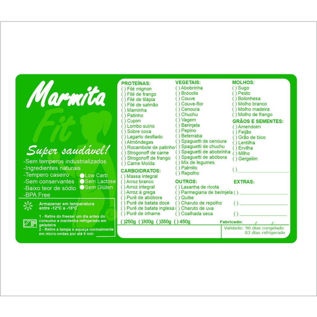 Etiqueta Para Marmita FIT 1000 Unidades BOPP 100x60mm Verde