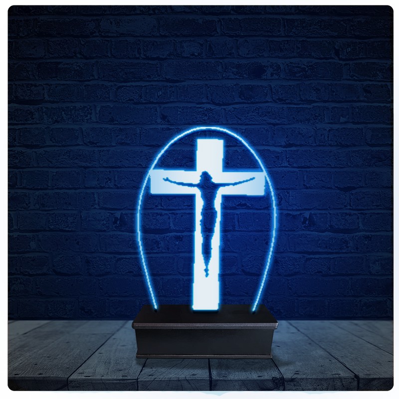 Lumin Ria Led Acrilico Abajur Jesus Cristo Cruz Shopee Brasil