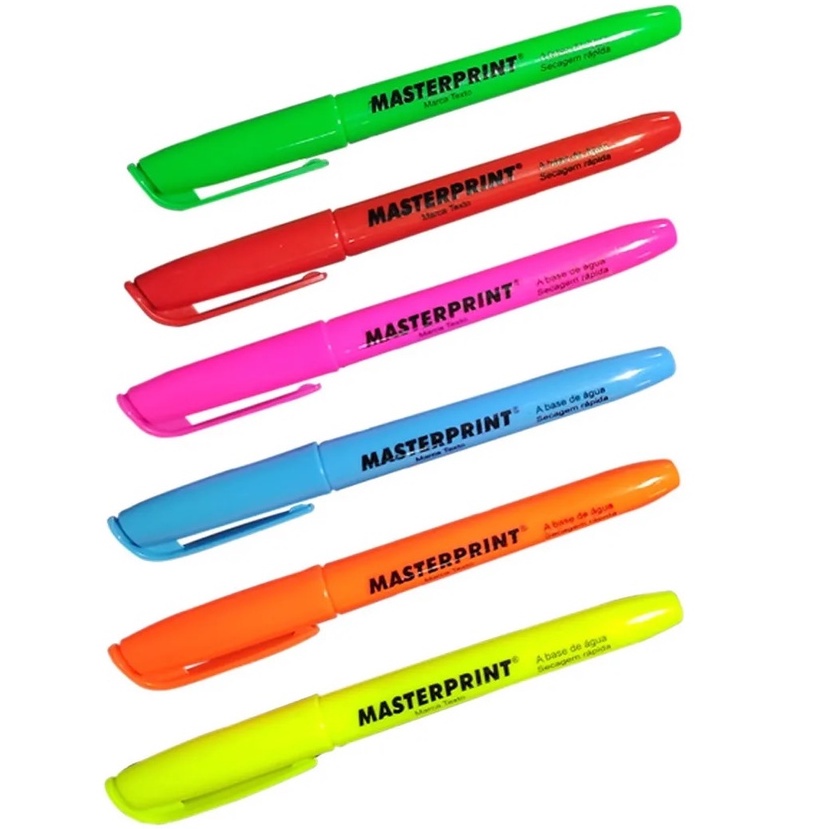 Kit Marca Texto Masterprint 6 Cores Neon Amarelo Verde Azul Rosa