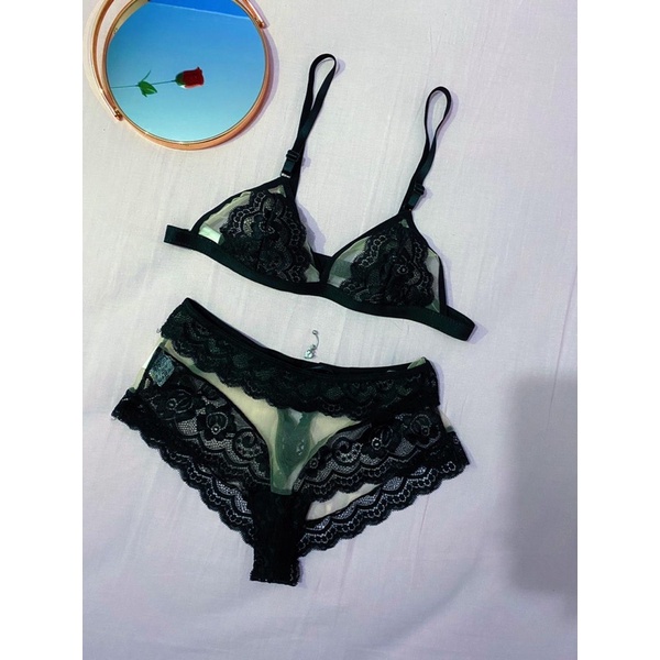 Conjuntos De Lingerie Luxo Kit Suti Renda E Tule Calcinha