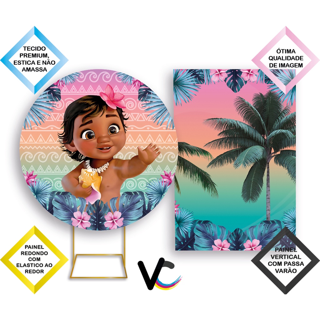 Painel De Festa Redondo 3D Painel Vertical 1 50 X 2 20 Moana Baby