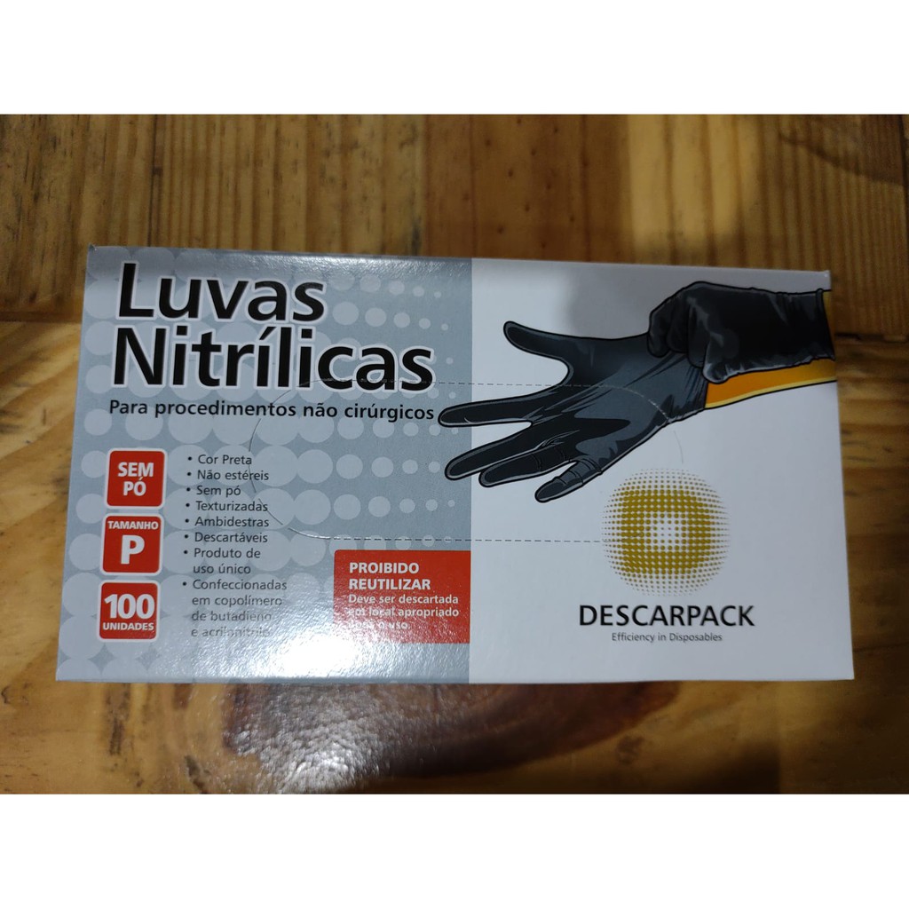 Luva Nitrilica P sem pó Preta Descarpack caixa c 100 unidades Shopee