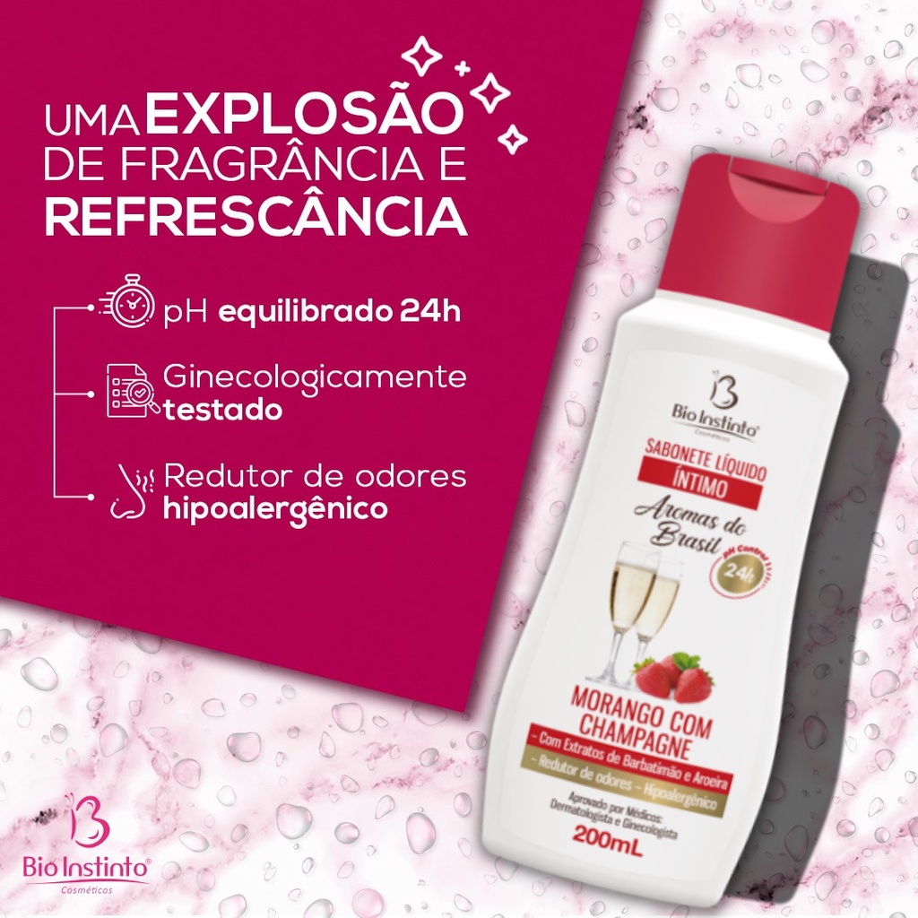 Sabonete Íntimo Morango Champagne 200ml Extrato de Barbatimão