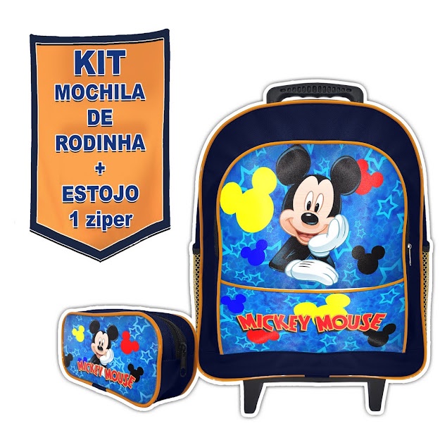 Kit Mochila Escolar De Rodinhas Infantil Menino Grande Estojo Simples