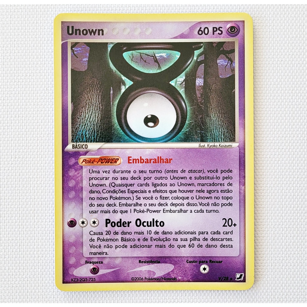 Carta Antiga Pokemon Unown V 28 Holo Rare Ex Unseen Forces Original