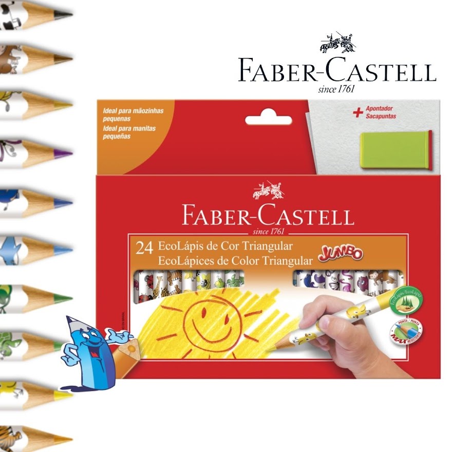 Lapis De Cor Jumbo 24 Cores Faber Castell Triangular Apontador