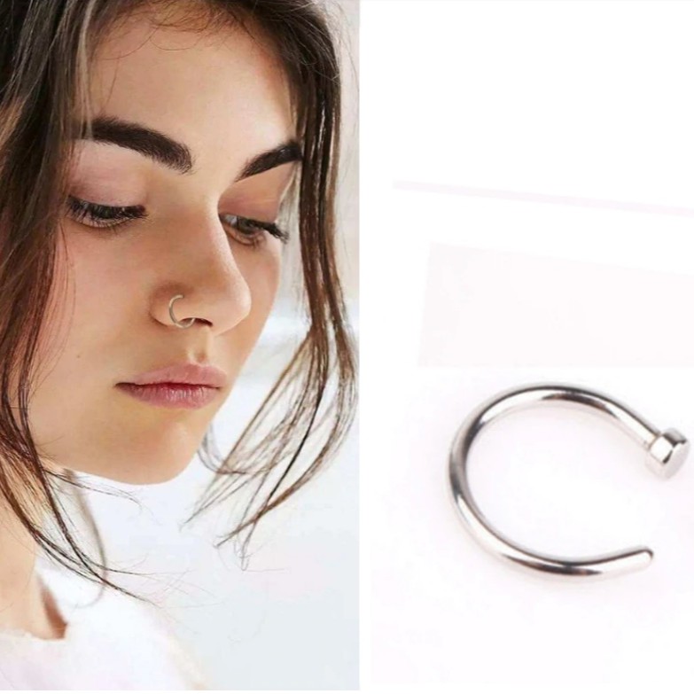 Kit 2 Piercing fake pressão Aço cirúrgico inoxidável argolinha prata