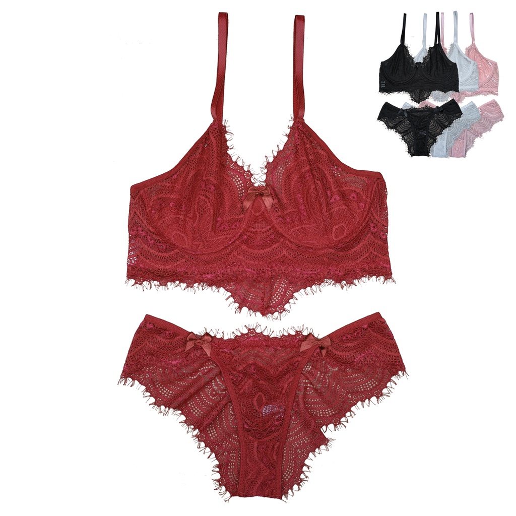 Conjunto Lingerie Renda Chantilly Sutiã Sem Bojo Forro e Aro