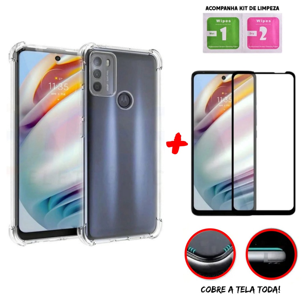 Kit Capinha Transparente Anti Impacto Para Moto G60 Película 3D de