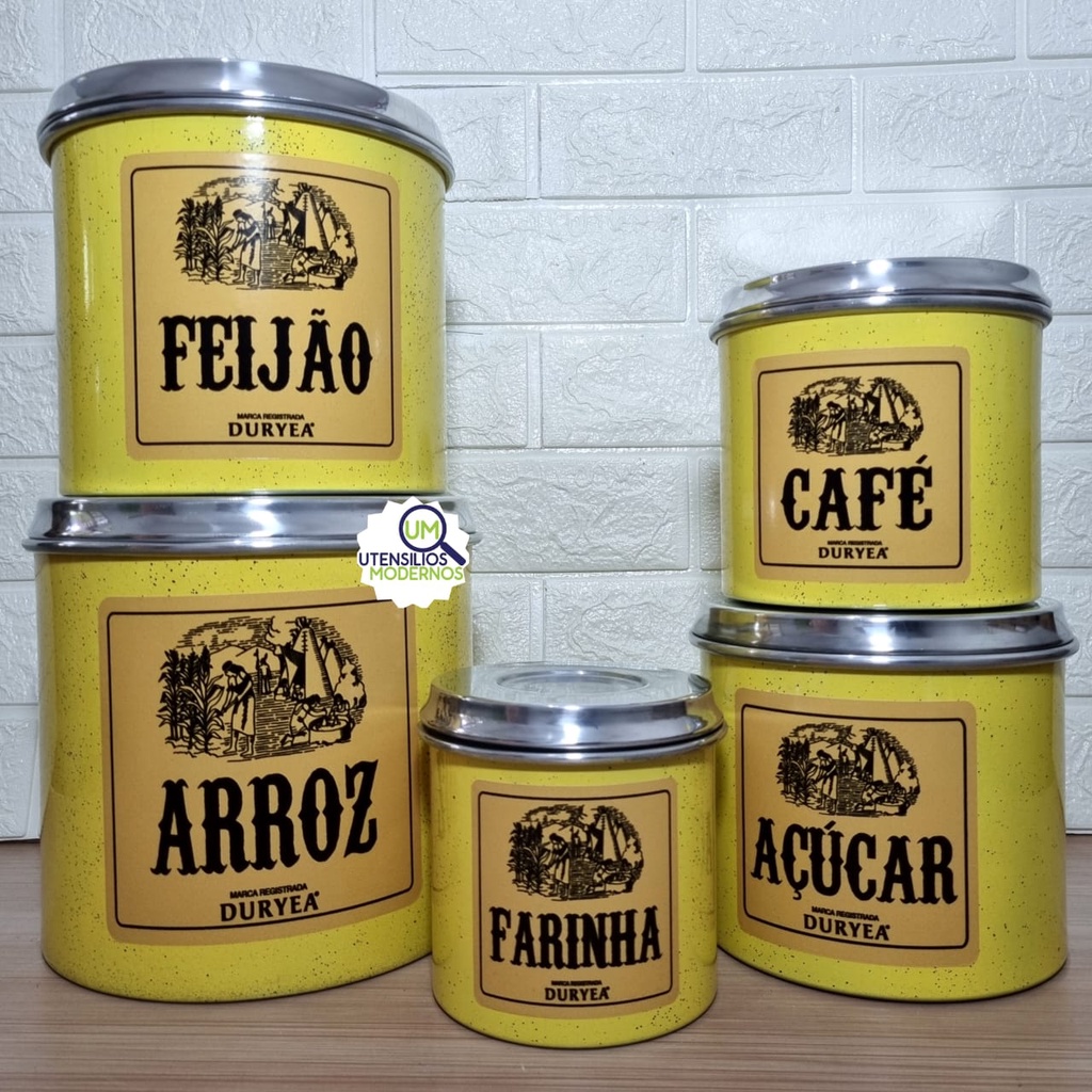 Jogo De Porta Mantimentos Alum Nio Decorado Pe As Amarelo Latas