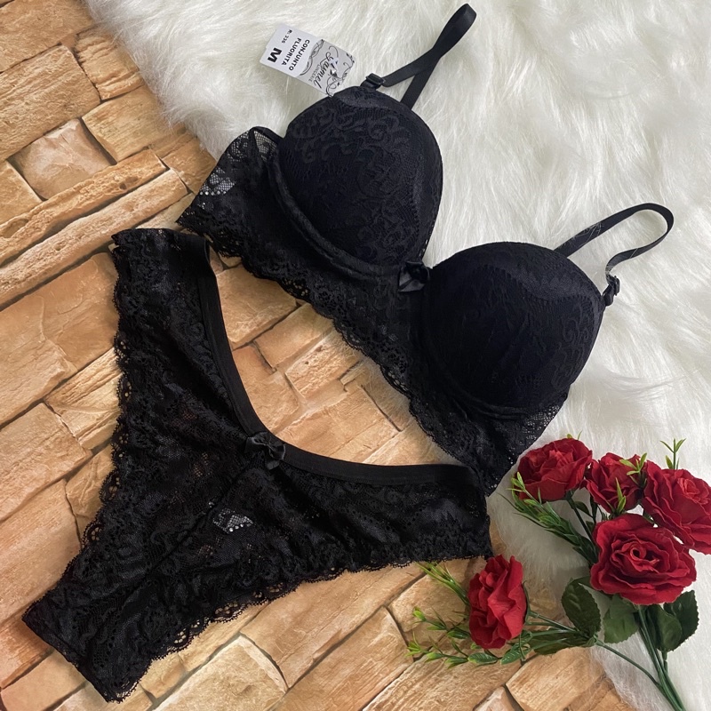 Conjunto Lingerie Todo Em Renda Suti E Calcinha Shopee Brasil