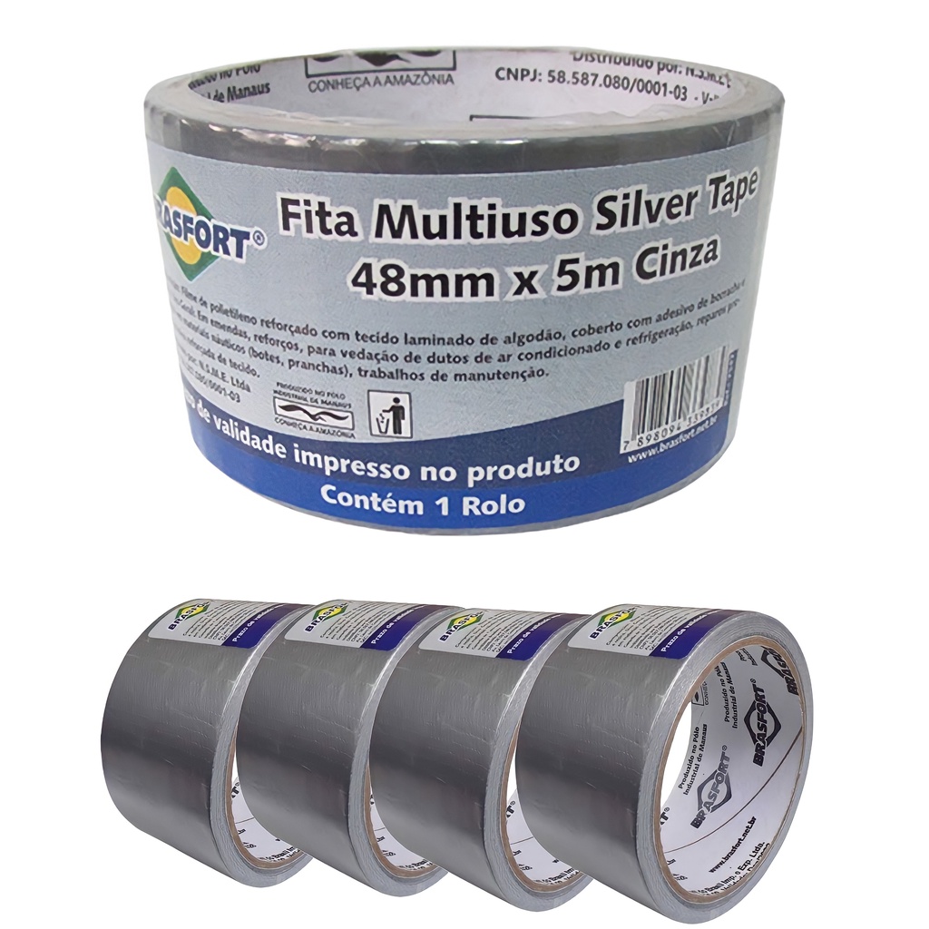 Kit Fita Silver Tape Adesiva Multiuso Mmx M Brasfort Cinza