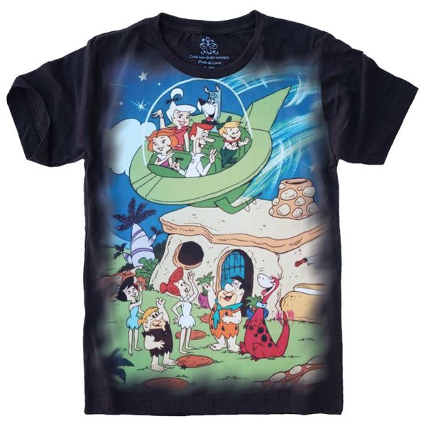 Camiseta Os Jetsons X Os Flintstones Desenho Animado Antigo Retr