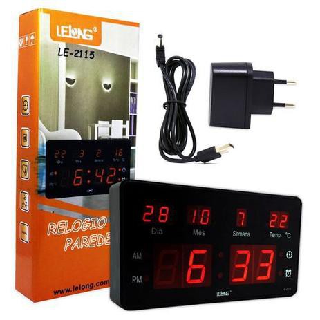 Relógio De Parede Led Digital LE 2115 Lelong Temperatura Calendário