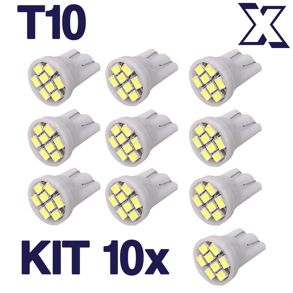 Kit 10 Lampadas Super Led Pingo T10 W5W 8 Leds SMD 3020 Para Farolete