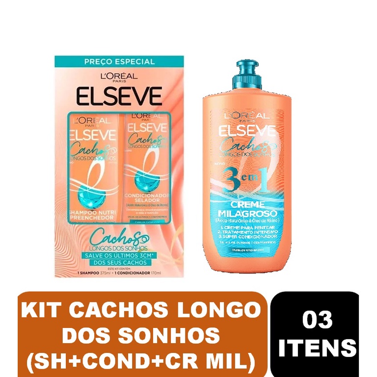 Kit Shampoo 375ml Condicionador 170ml Creme Milagroso 500ml Elseve