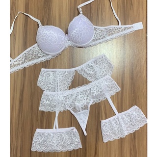 Conjunto Cinta Liga Perneira Lingerie Sexy Bojo E Renda