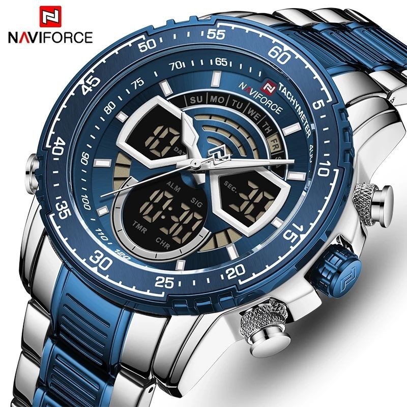 Rel Gio Masculino Naviforce Nf Azul Militar Original Novo Pronta