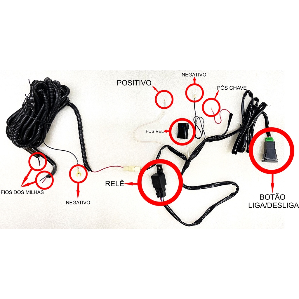 Chicote Para Farol De Milha Universal Neblina Auxiliar Completo