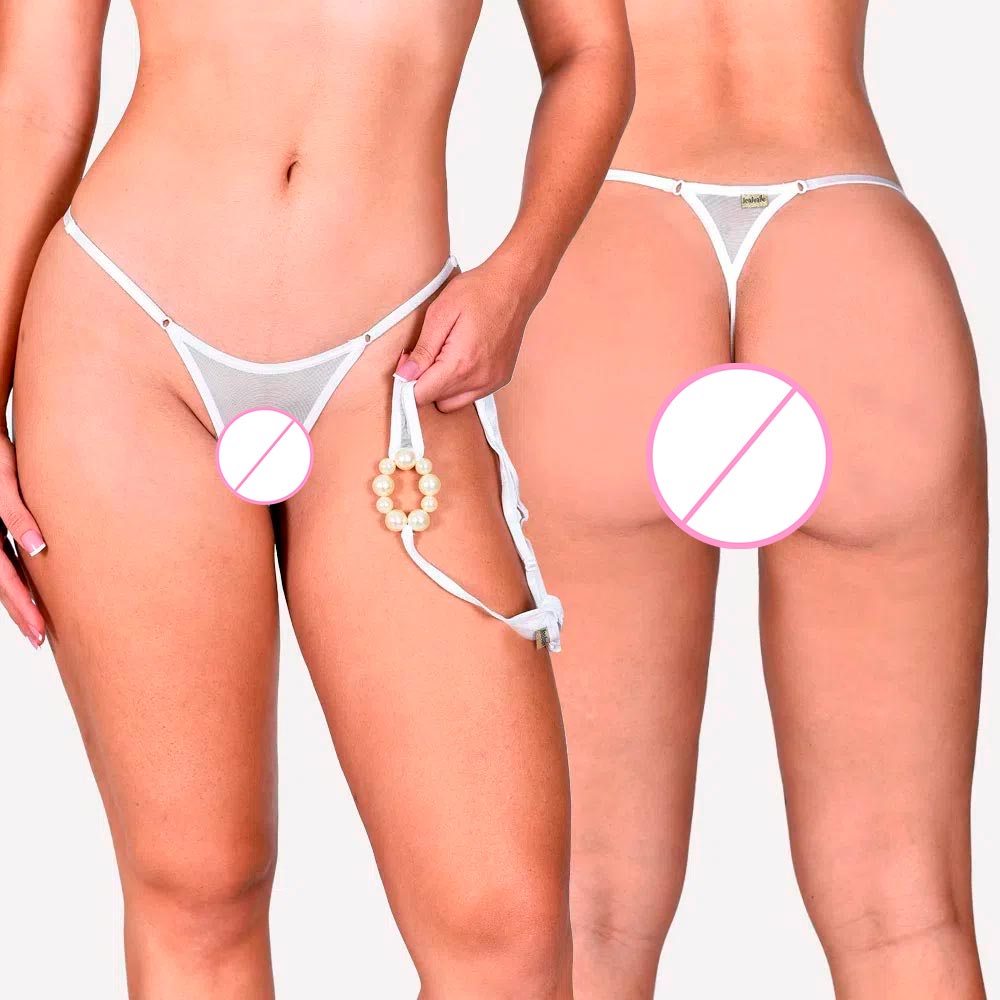 Calcinha Fio Dental Tailandesa Pompoar Feito Em Tule Branco Lingerie