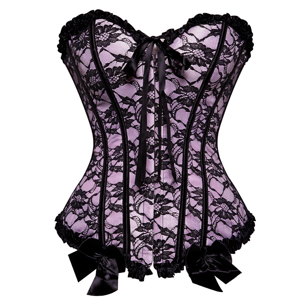 Women Corset Bustier Top Sexy Lingerie Floral Bow Corselet Vintage