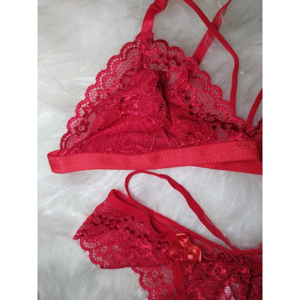 Conjunto Lingerie Renda Vermelha Shopee Brasil