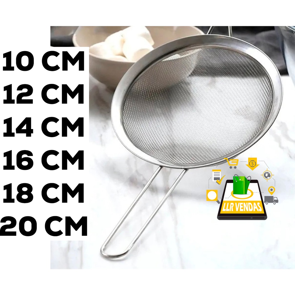 Peneira De Cozinha Coar Inox Polvilhar Escorrer Massas Várias medidas