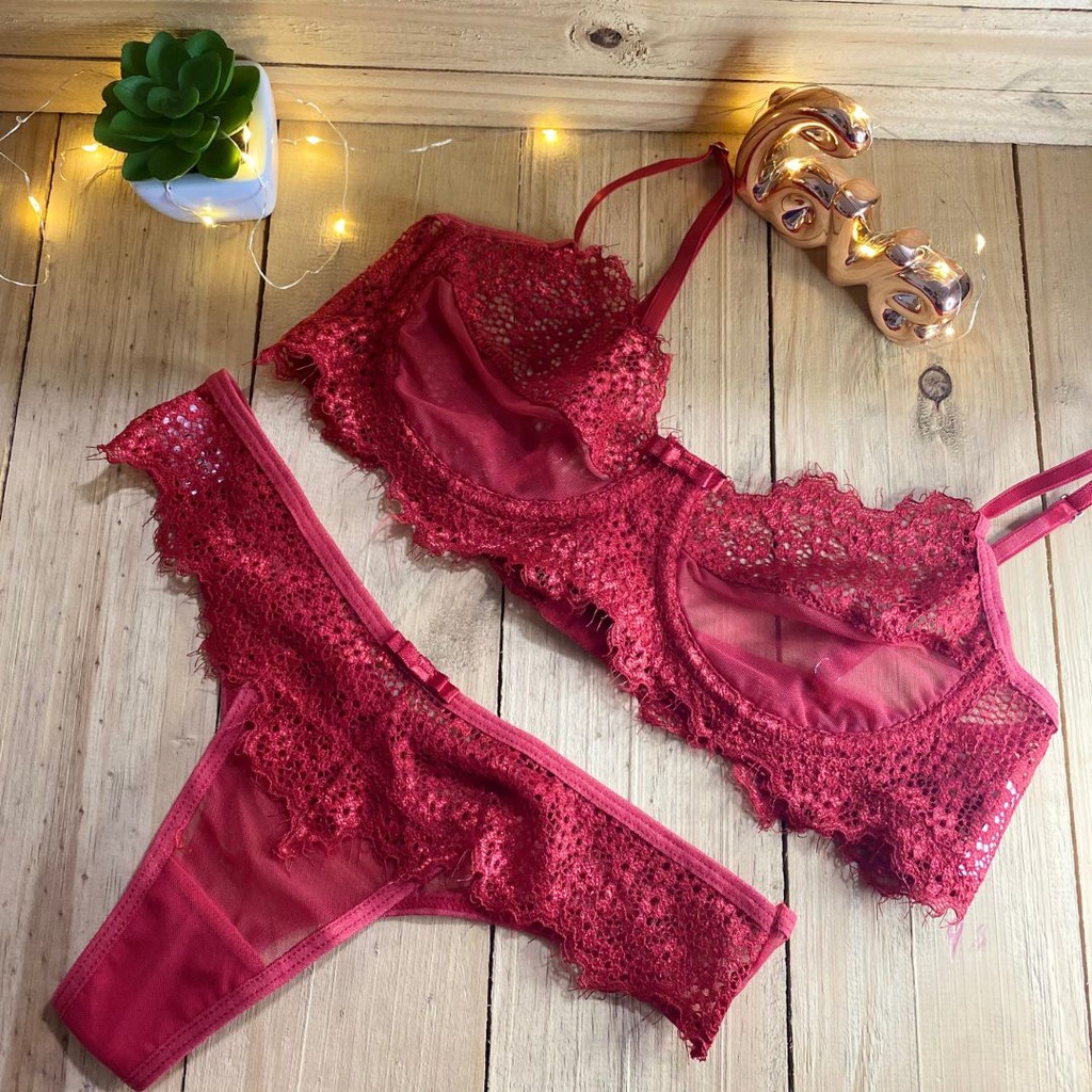 Conjunto Lingerie Rubi Renda Chantilly E Tule Sem Bojo Aro De