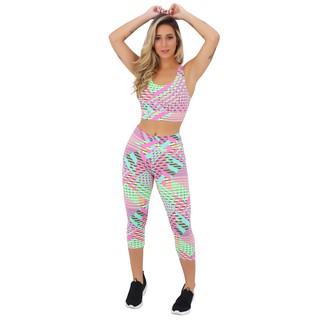 Kit 2 Conjuntos Fitness Calça Legging Capri Corsário e Top Roupas