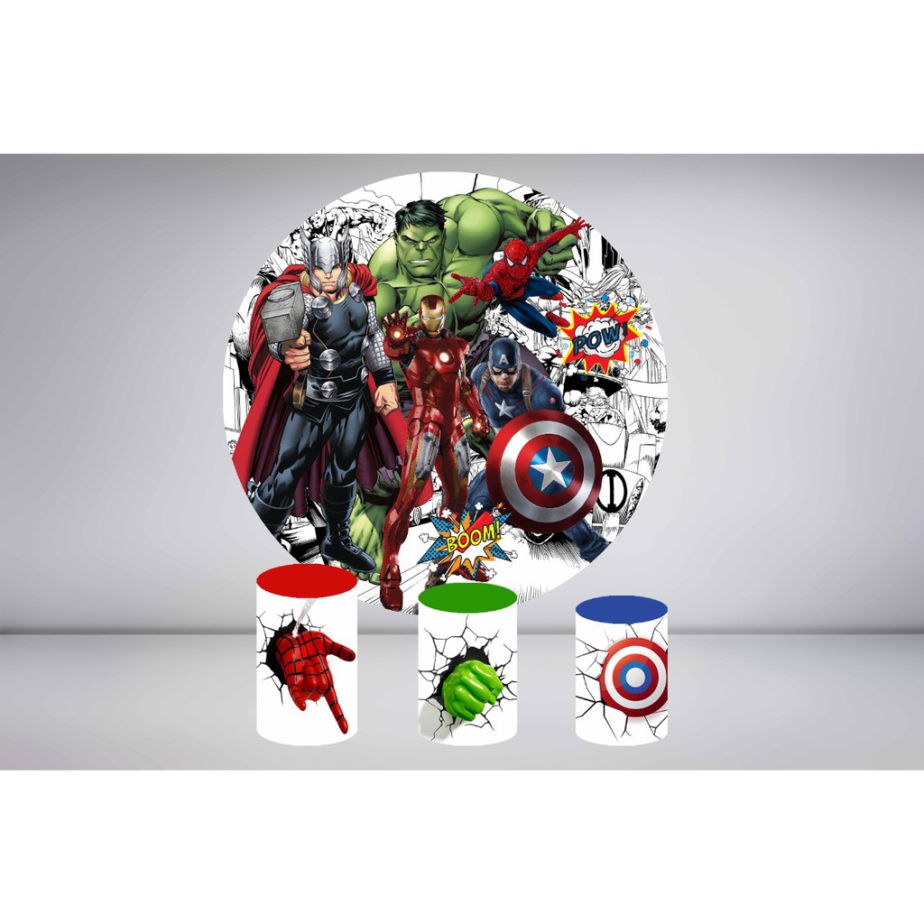 Kit Painel Redondo Capas Cilindros Tecido Sublimado Vingadores