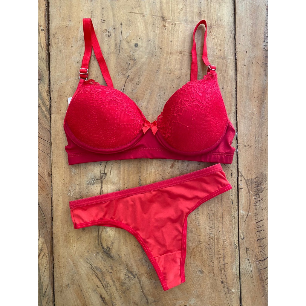 Lingerie Renda Vermelha Suti Calcinha Sexy Shopee Brasil